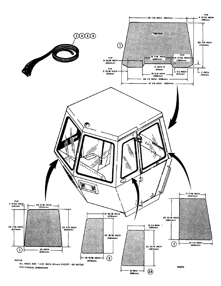 Схема запчастей Case W14 - (622) - CAB GLASS AND MOLDINGS, BEFORE CAB SERIAL NUMBER 53700 (09) - CHASSIS/ATTACHMENTS