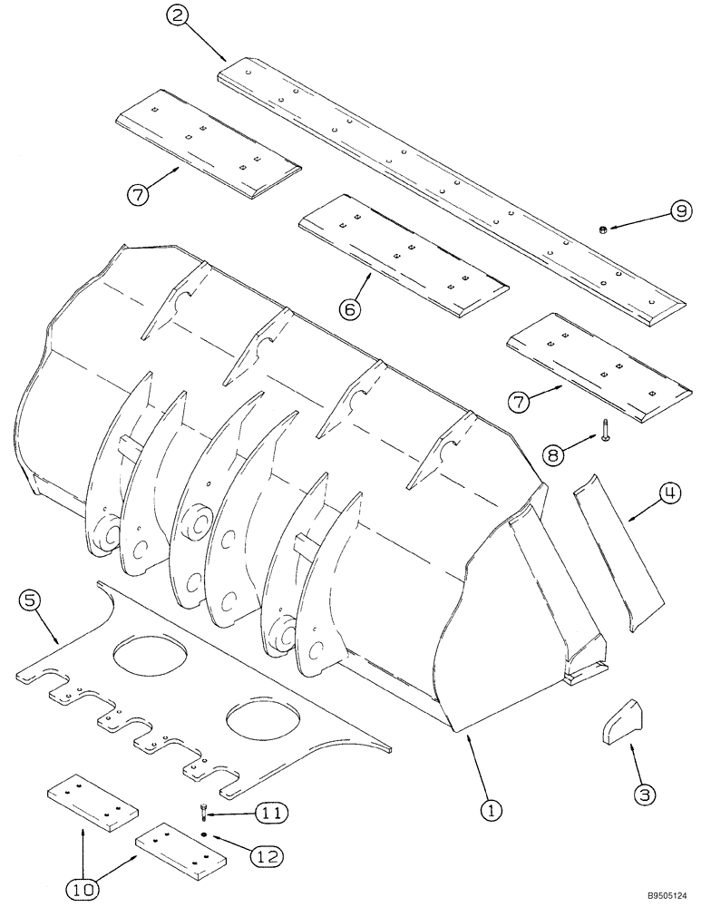 Схема запчастей Case 621C - (09-010) - BUCKETS - LOADER, Z-BAR LOADER, BUCKET : 2,1 CU M (2.75 CU YD) (09) - CHASSIS