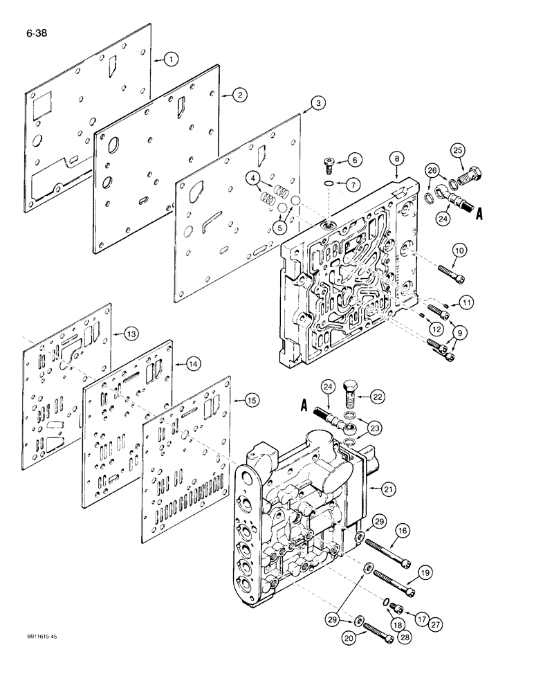 Схема запчастей Case 721 - (6-38) - TRANSMISSION ASSEMBLY, VALVE PLATES AND HYDRAULICS, PRIOR TO JAK0022758 (06) - POWER TRAIN