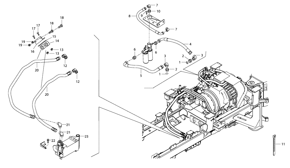 Схема запчастей Case 330B - (05A00000571[001]) - GEARBOX COOLER CIRCUIT / FILTER W/RETARDER (87557133) (01) - ENGINE