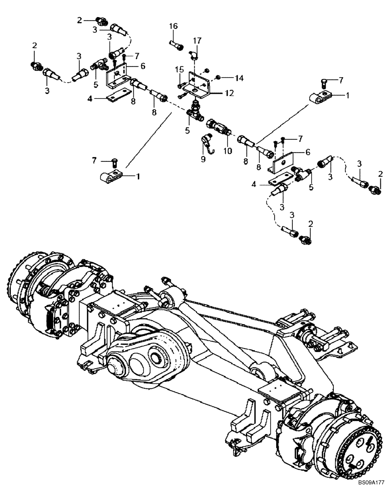 Схема запчастей Case 327B - (47A00012284[001]) - BRAKE LINES INSTAL - FRONT AXLE (P.I.N. HHD0327BN7PG57000 AND AFTER) (84184590) (09) - Implement / Hydraulics / Frame / Brakes