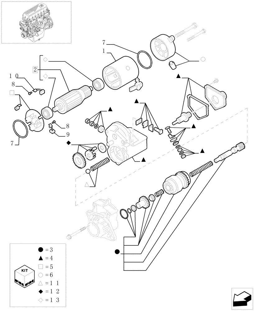 Схема запчастей Case F3BE0684E B003 - (0.36.0/A[01]) - STARTER MOTOR - COMPONENTS (99486046) 