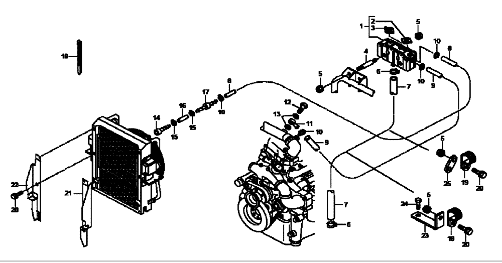 Схема запчастей Case 340B - (04A00000730[001]) - RADIATOR LINES, COOLING - RADIATOR / ENGINE / RESERVOIR (P.I.N HHD0335BN8PG58147 AND AFTER) (84236451) (01) - ENGINE