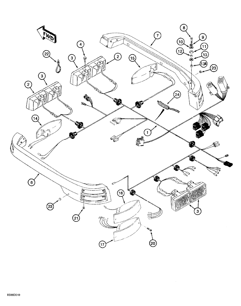 Схема запчастей Case 580SL - (4-030) - TRACTOR LAMP ELECTRICAL CIRCUIT, WITH CAB (04) - ELECTRICAL SYSTEMS