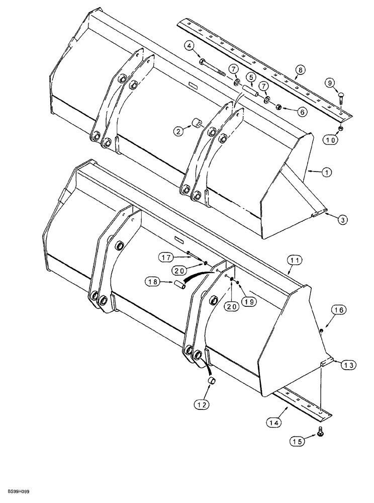 Схема запчастей Case 580SL - (9-016) - LOADER LONG LIP BUCKET - 142687A1 (09) - CHASSIS/ATTACHMENTS