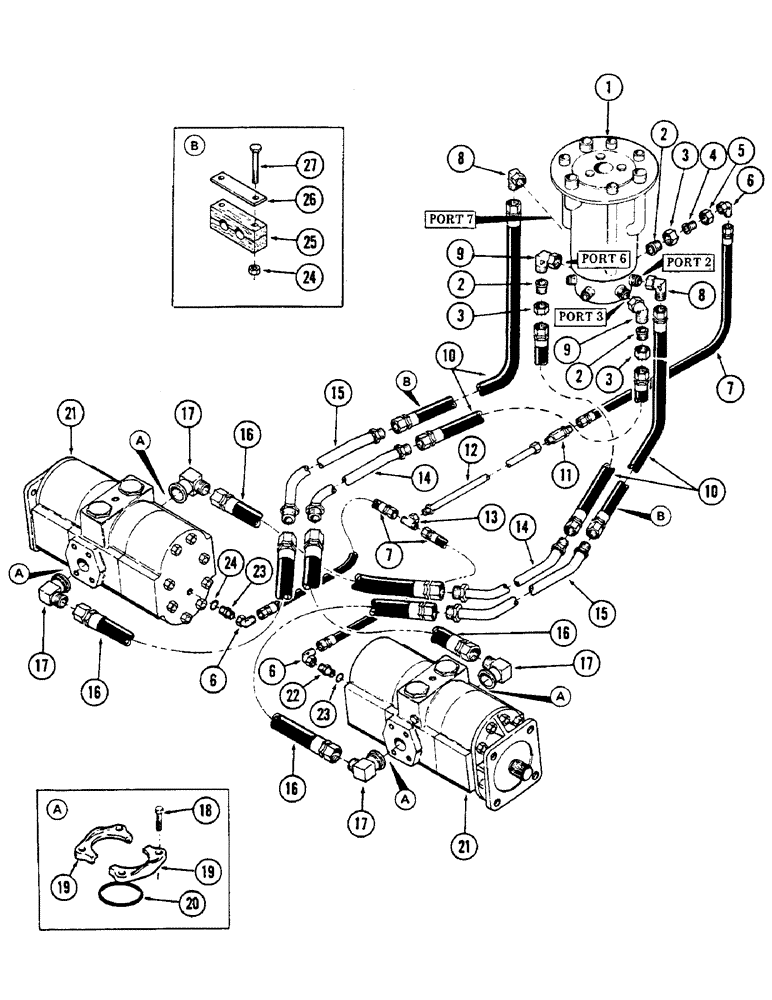 Схема запчастей Case 50 - (186) - LOWER TRACK DRIVE MOTOR TUBING & DRAIN, (USED ON UNITS W/ SN. 6279926 - 6280258)(SN. 6279926 & AFTER (35) - HYDRAULIC SYSTEMS