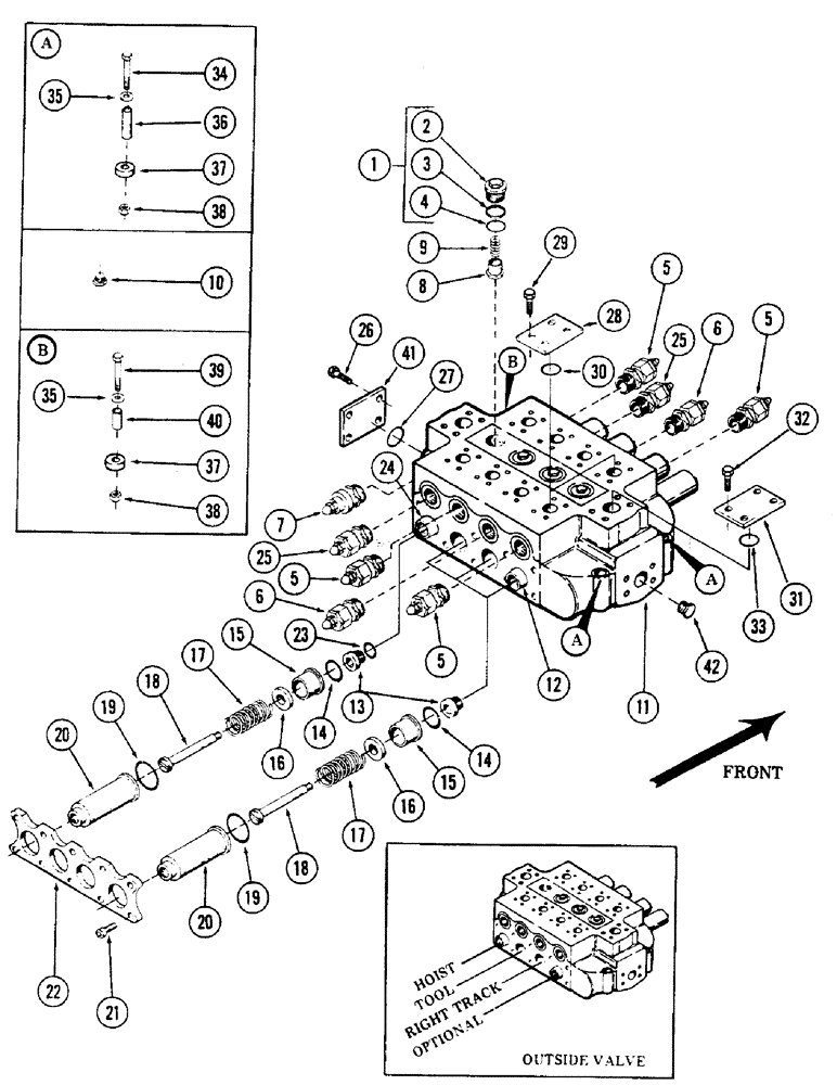 Схема запчастей Case 50 - (261A) - 4-SPOOL MAIN CONTROL VALVE, (OUTSIDE), (USED ON UNITS W/ SN. 6280345 & AFTER)(SN. 6279926 AND AFTER) (35) - HYDRAULIC SYSTEMS