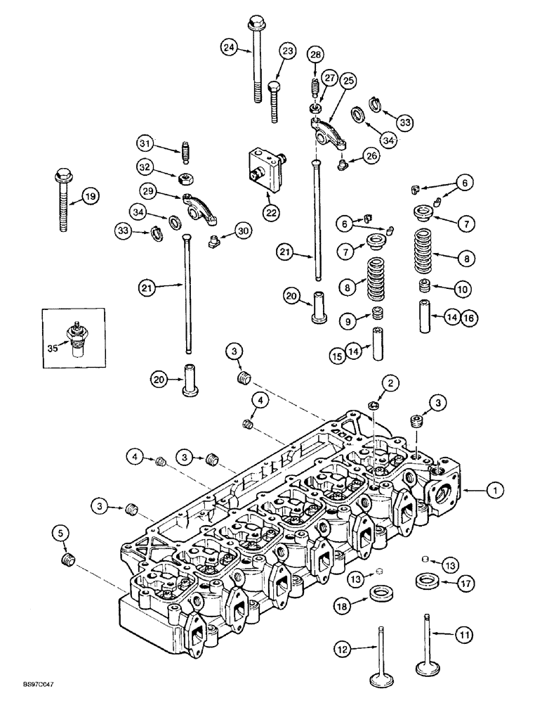 Схема запчастей Case 9030B - (2-50) - CYLINDER HEAD AND VALVE MECHANISM, 6T-590 EMISSIONS CERTIFIED ENGINE, P.I.N. DAC03#2001 AND AFTER (02) - ENGINE