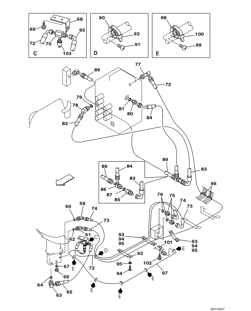 Схема запчастей Case CX160 - (08-38) - HYDRAULICS, AUXILIARY - SINGLE ACTING CIRCUIT, PEDAL ACTIVATED (DAC0716101 - DAC0716848) (08) - HYDRAULICS