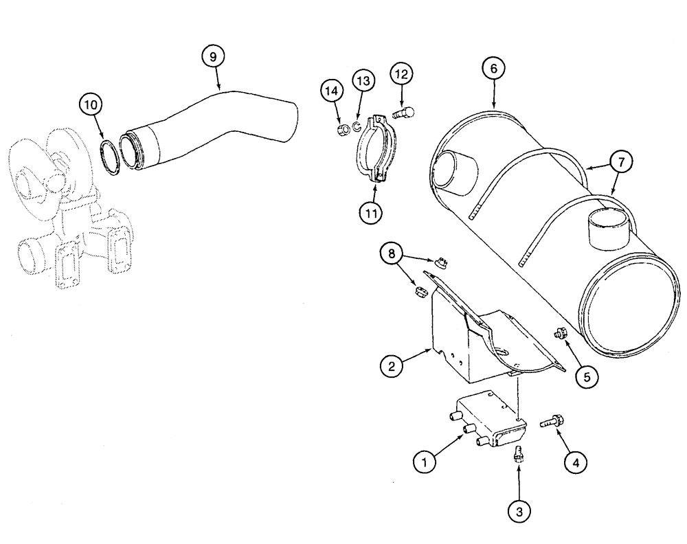 Схема запчастей Case 9060 - (2-10) - MUFFLER AND MOUNTING PARTS (02) - ENGINE