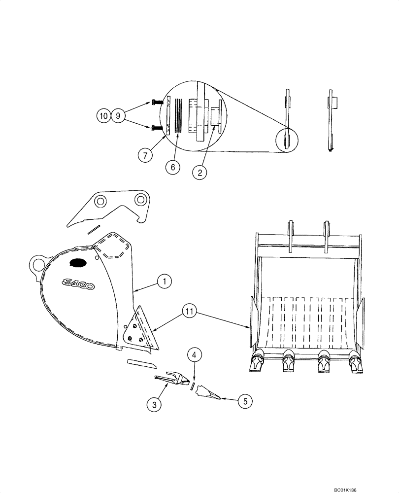 Схема запчастей Case CX800 - (09-58) - BUCKETS - ESCO (09) - CHASSIS