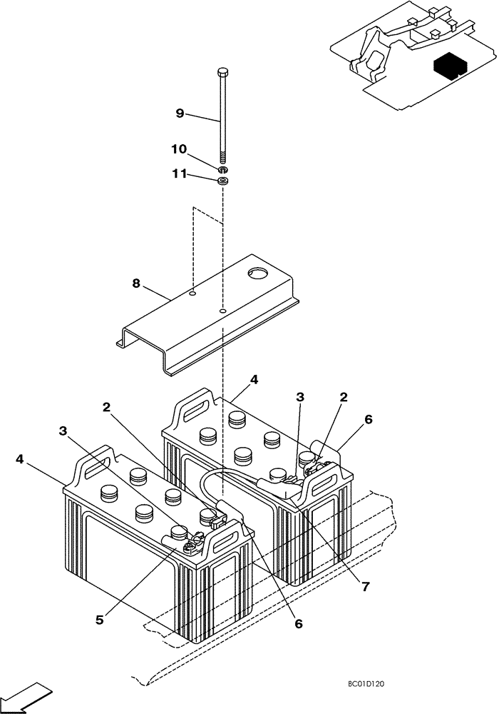 Схема запчастей Case CX330 - (04-15) - BATTERY - MOUNTING (04) - ELECTRICAL SYSTEMS