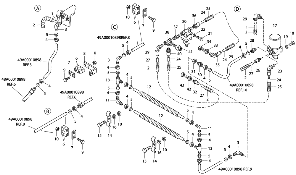 Схема запчастей Case 335 - (49A01010898[001]) - PNEUMATIC SYSTEM - FRONT FRAME (36) - PNEUMATIC SYSTEM