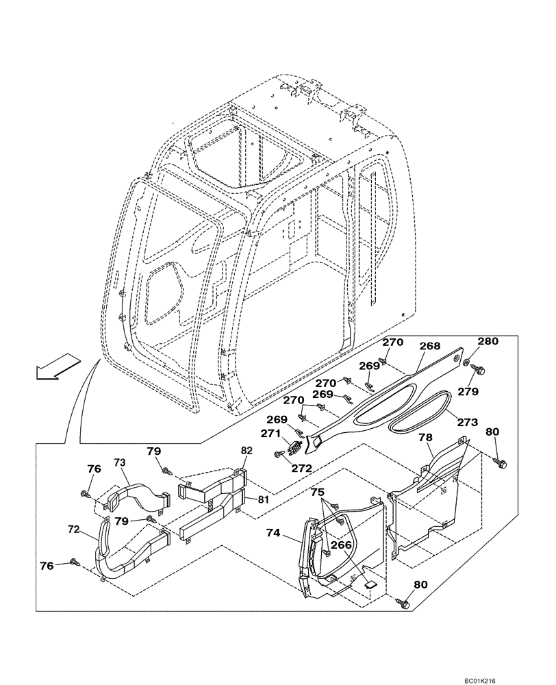 Схема запчастей Case CX800 - (09-35A) - KHN10110 CAB - DUCTS AND TRIM (09) - CHASSIS