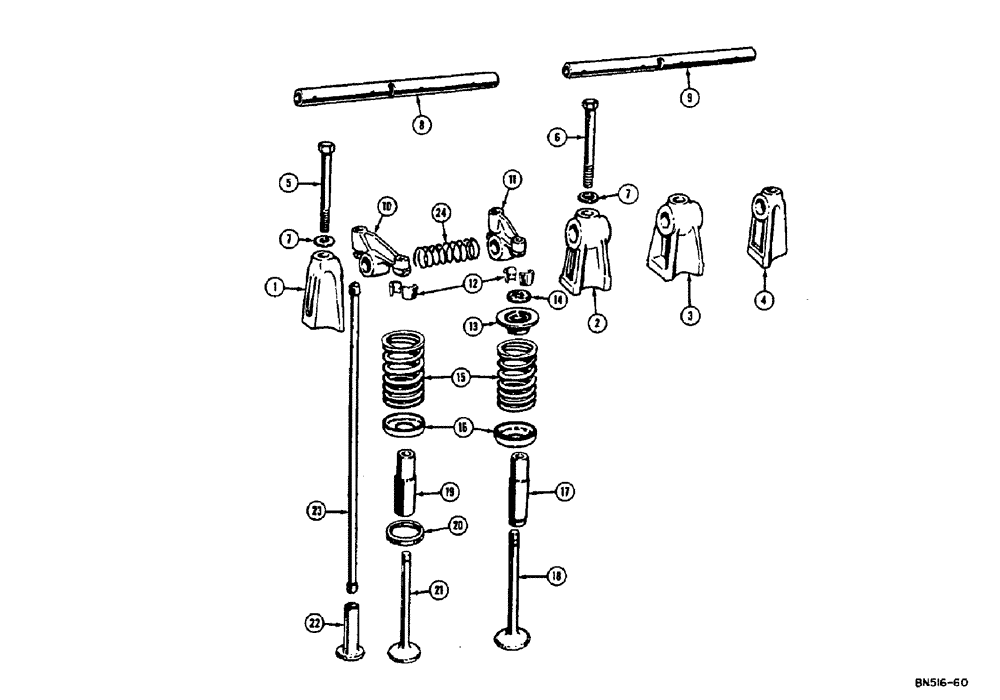 Схема запчастей Case 310E - (021) - VALVES, PUSH RODS AND ROCKER ARMS - DIESEL (01) - ENGINE