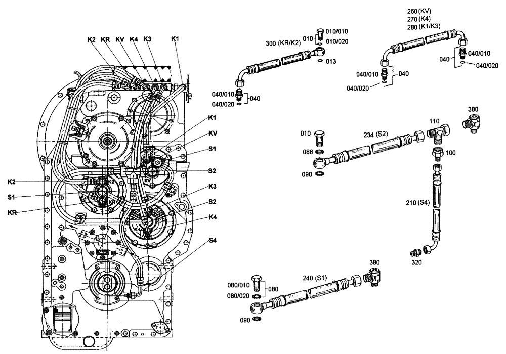 Схема запчастей Case 340 - (18A00000599[001]) - OIL PIPE (03) - Converter / Transmission