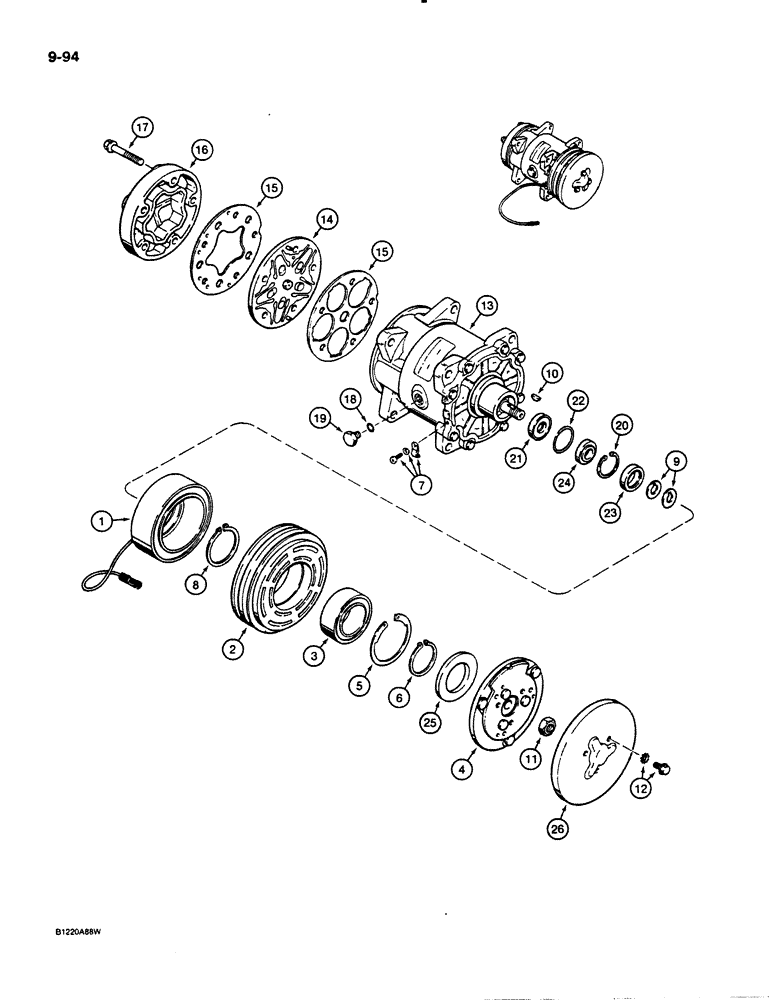 Схема запчастей Case 621 - (9-094) - AIR CONDITIONING COMPRESSOR ASSEMBLY (09) - CHASSIS/ATTACHMENTS