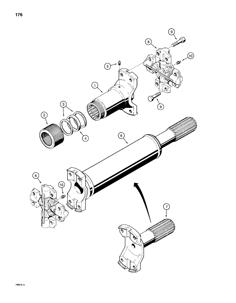 Схема запчастей Case 1150D - (176) - R42732 DRIVE SHAFT - DOZER AND DRAWBAR MODELS, R42733 DRIVE LOADER MODELS (06) - POWER TRAIN