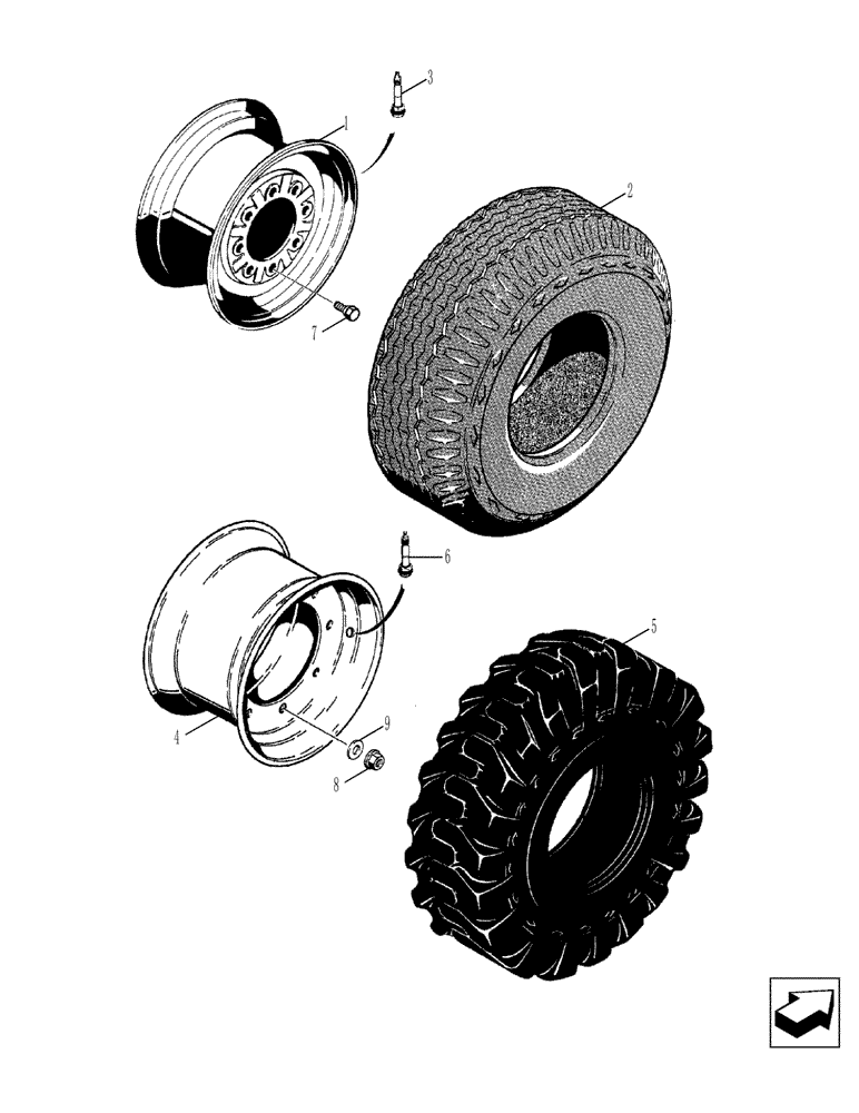 Схема запчастей Case 580SN WT - (44.511.08) - WHEELS, FRONT - TIRES (44) - WHEELS