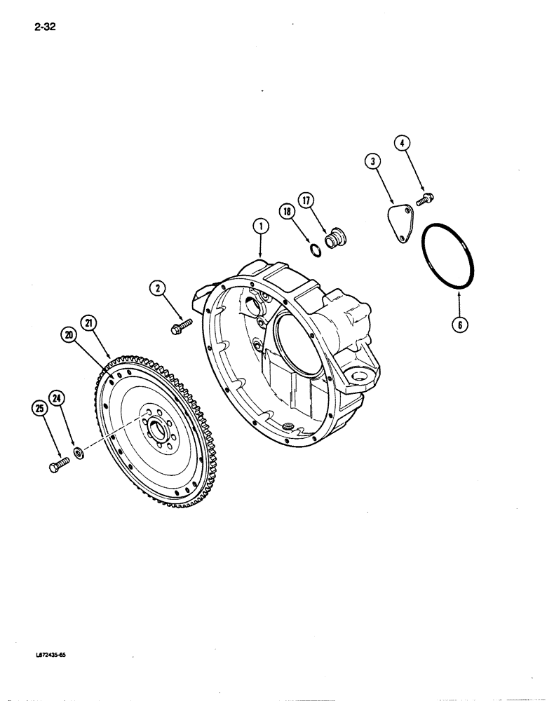 Схема запчастей Case 850D - (2-32) - FLYWHEEL AND HOUSING, 6-590 ENGINE, 6T-590 ENGINE (02) - ENGINE