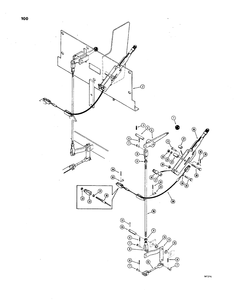 Схема запчастей Case 850 - (100) - DUAL RANGE LINKAGE AND PARKING BRAKE (03) - TRANSMISSION