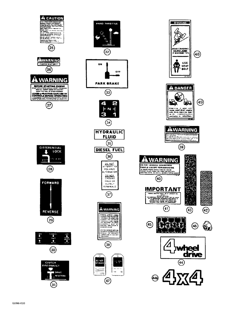 Схема запчастей Case 586E - (9-150) - DECALS, MODELS WITH SINGLE LIFT CYLINDER MASTS (09) - CHASSIS/ATTACHMENTS