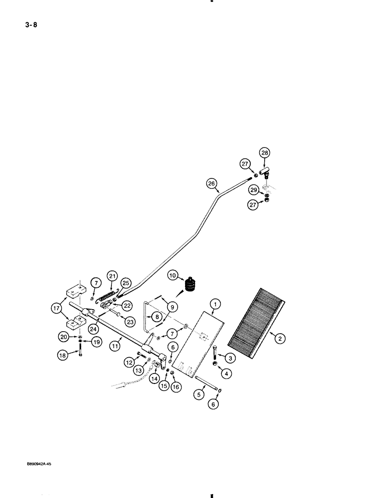 Схема запчастей Case 580K - (3-008) - THROTTLE CONTROL LINKAGE, FOOT CONTROLS (03) - FUEL SYSTEM