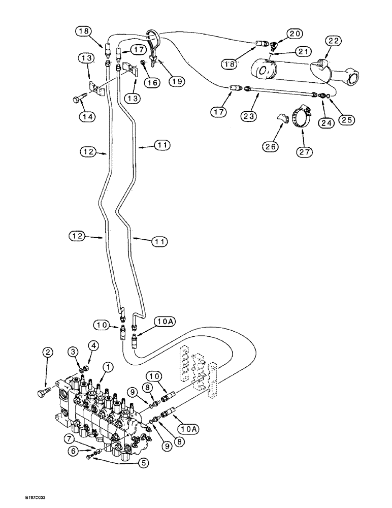 Схема запчастей Case 590L - (8-036) - BACKHOE EXTENDABLE DIPPER HYDRAULIC CIRCUIT (08) - HYDRAULICS