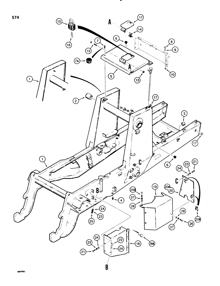 Схема запчастей Case 580SE - (574) - CHASSIS AND LOADER CONTROL VALVE COVER (09) - CHASSIS/ATTACHMENTS