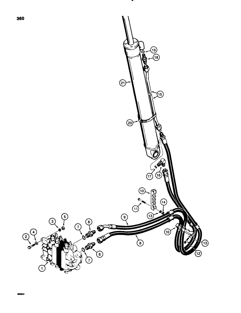 Схема запчастей Case 580SE - (360) - BACKHOE DIPPER CYLINDER HYDRAULIC CIRCUIT, MODELS WITH ONE BOOM MOUNTING PIN AT SWNG TOWER (08) - HYDRAULICS