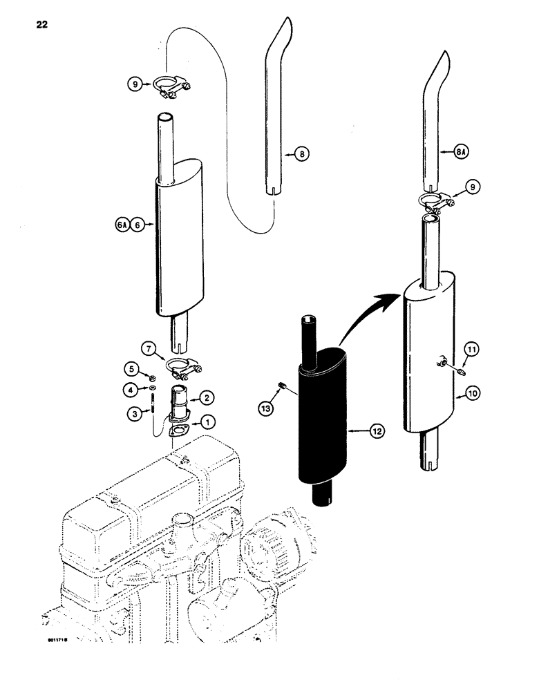 Схема запчастей Case 480LL - (022) - MUFFLER AND EXHAUST SYSTEM (10) - ENGINE