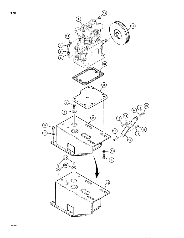 Схема запчастей Case 680H - (178) - BRAKE SYSTEM, AIR COMPRESSOR MOUNTING (07) - BRAKES