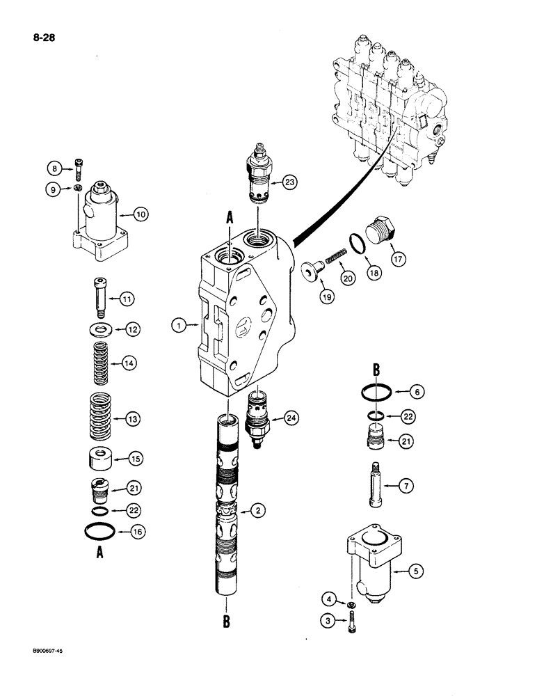 Схема запчастей Case 1085C - (8-028) - BOOM SECTION - 1986641C1 (08) - HYDRAULICS