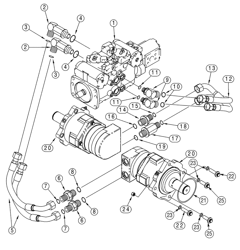 Схема запчастей Case 85XT - (06-07) - HYDROSTATICS PUMP AND DRIVE MOTORS, NORTH AMERICAN MODELS JAF0352234-, EUROPEAN MODELS JAF0352715- (06) - POWER TRAIN