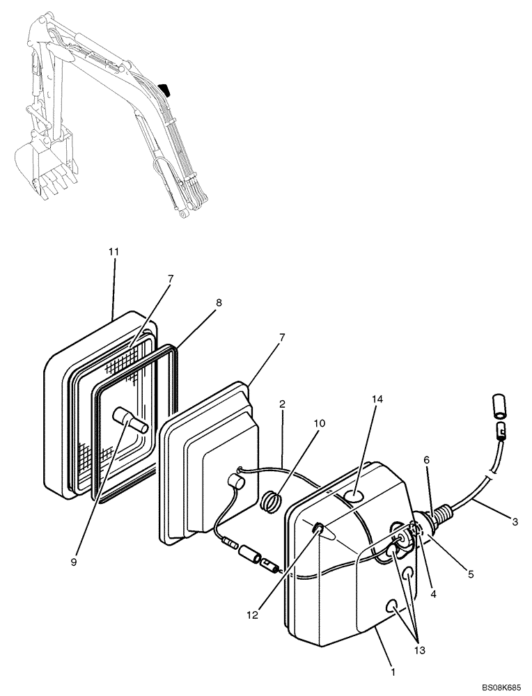 Схема запчастей Case CX27B BTW - (01-061) - LIGHT ASSY (PM80S00008F1) (55) - ELECTRICAL SYSTEMS