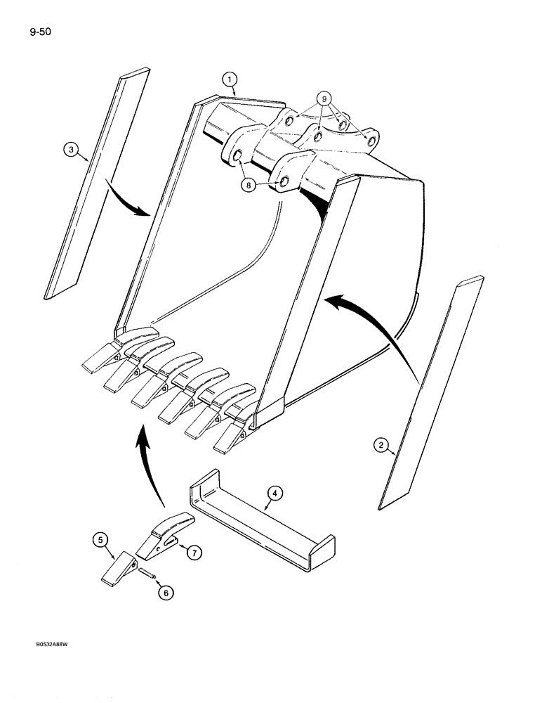 Схема запчастей Case 780D - (9-050) - BACKHOE BUCKET, 36" TRENCHING BUCKET - STANDARD DUTY (09) - CHASSIS/ATTACHMENTS