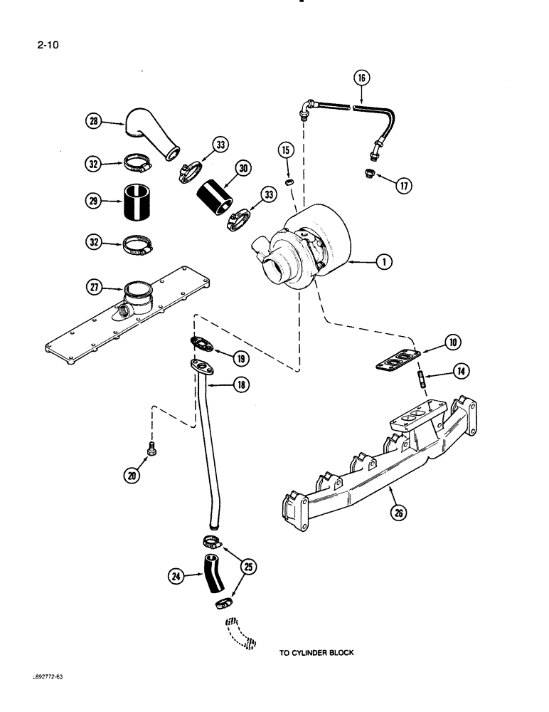 Схема запчастей Case 621 - (2-10) - TURBOCHARGER SYSTEM, 6T-590 ENGINE (02) - ENGINE