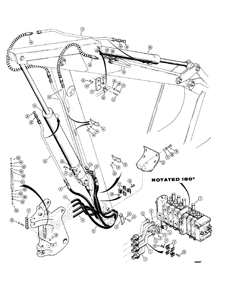 Схема запчастей Case 780 - (308) - BACKHOE DIPPER AND BUCKET HYDRAULIC CIRCUITS, TRACTOR SN. 5500550 & AFT (08) - HYDRAULICS