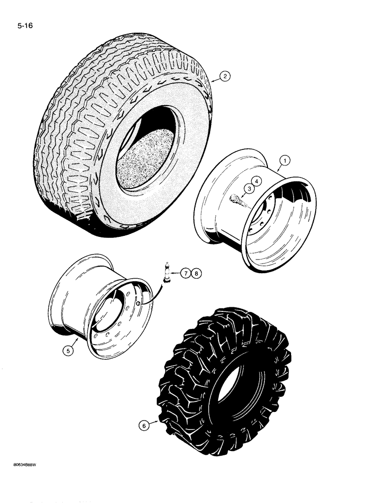 Схема запчастей Case 780D - (5-16) - FRONT WHEELS AND TIRES, FOR 14.00 X 17.5 - 10PLY TIRES 2WD (05) - STEERING