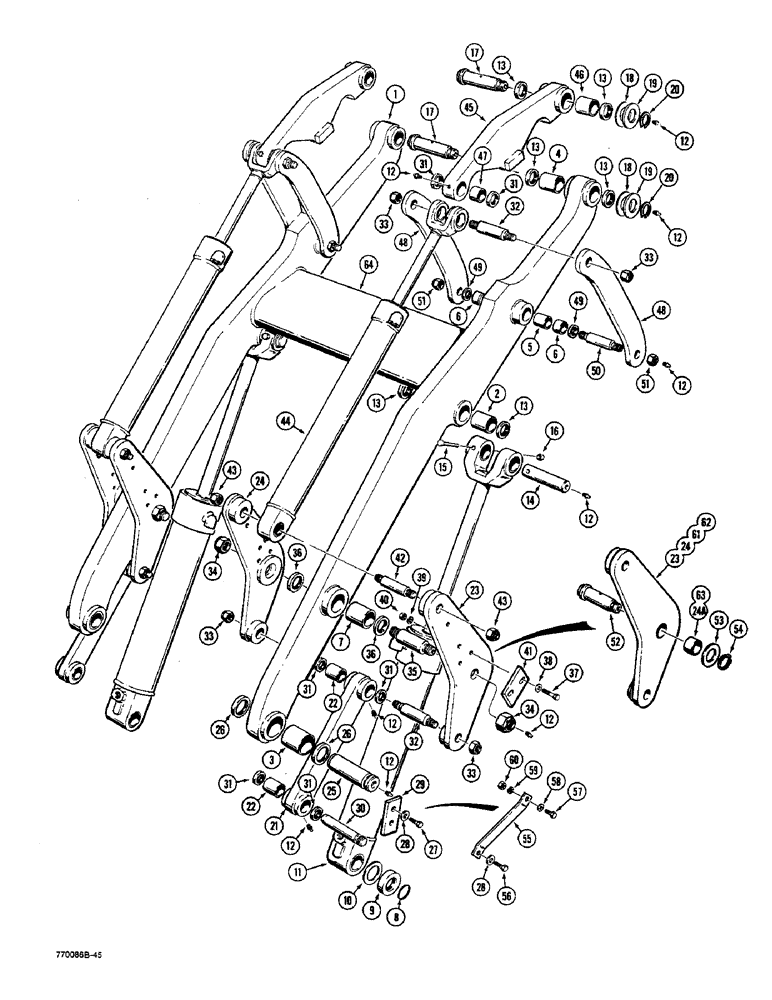 Схема запчастей Case W36 - (9-464) - LOADER LIFT FRAME AND LINKAGE, THREADED OR GROOVED BELLCRANK PIVOT PINS (09) - CHASSIS