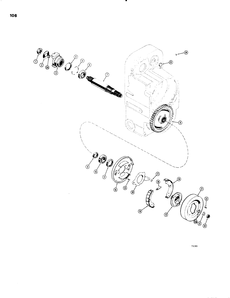 Схема запчастей Case W20 - (106) - L55661 TRANSMISSIONS, AXLE OUTPUT SHAFT AND PARKING BRAKE (06) - POWER TRAIN