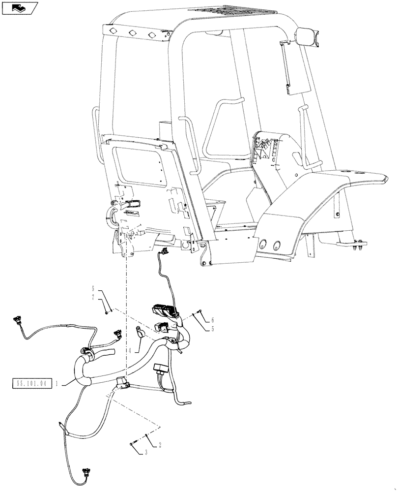 Схема запчастей Case 588H - (90.150.02) - CAB REAR HARNESS INSTALLATION (90) - PLATFORM, CAB, BODYWORK AND DECALS