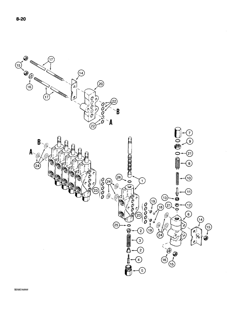 Схема запчастей Case MAXI-SNEAKER C - (8-20) - BACKHOE CONTROL VALVE (08) - HYDRAULICS