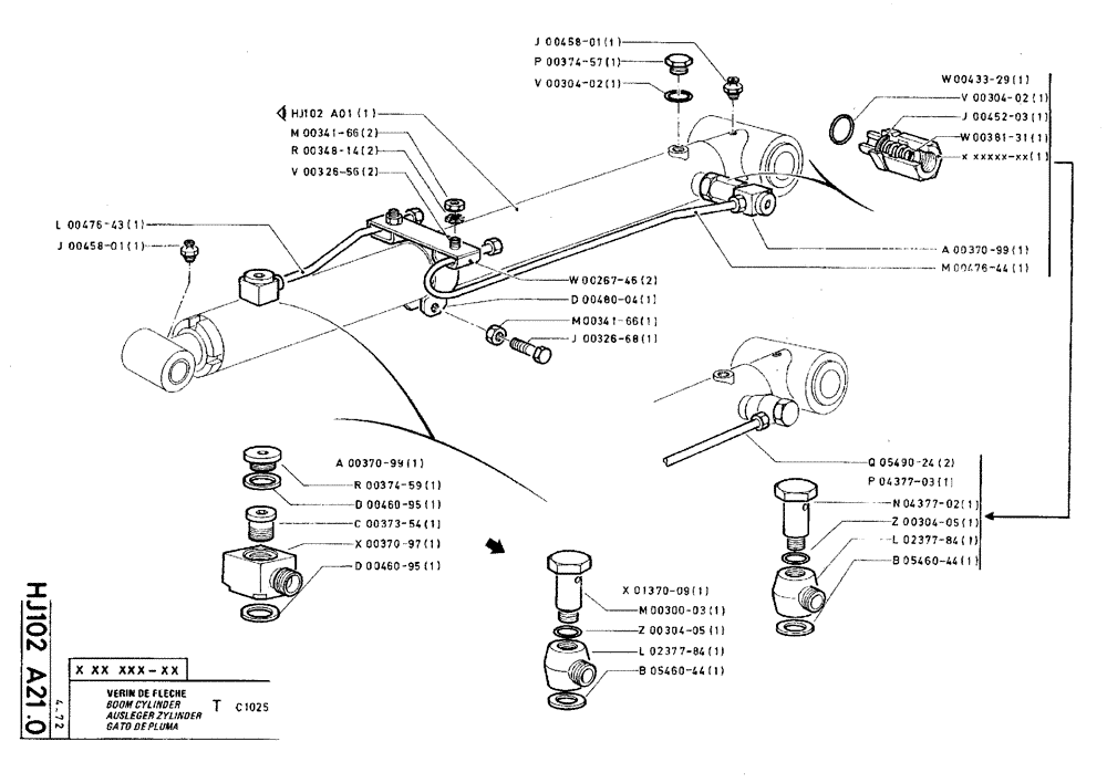 Схема запчастей Case TY45 - (HJ102 A21.0) - BOOM CYLINDER - T C1025 (07) - HYDRAULIC SYSTEM