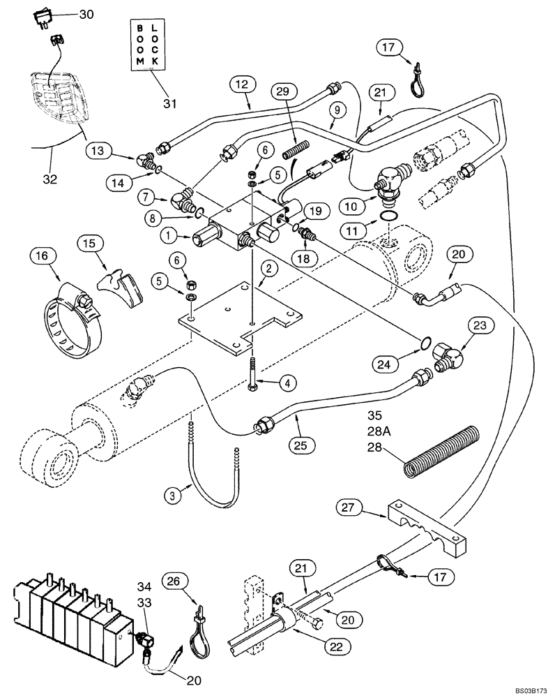 Схема запчастей Case 590SM - (08-19A) - HYDRAULICS - BACKHOE BOOM LOCK AND ELECTRICAL CIRCUIT (08) - HYDRAULICS