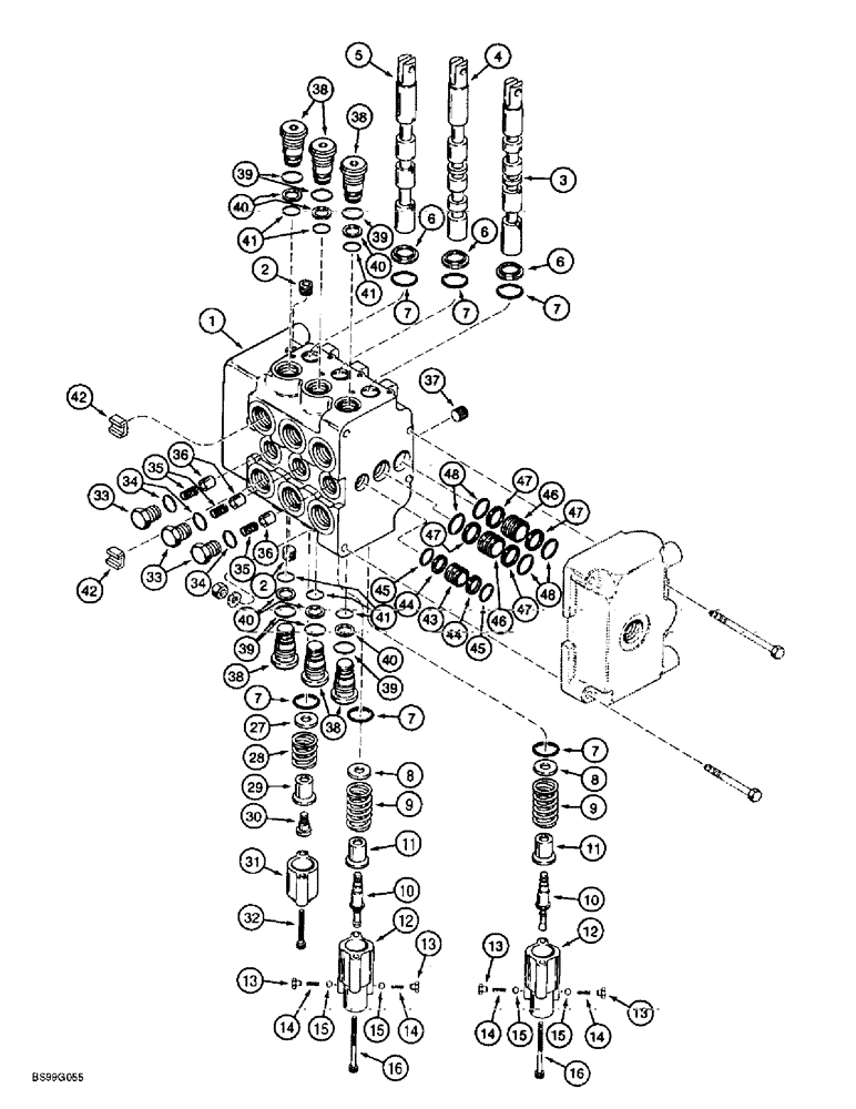 Схема запчастей Case 860 - (8-117A) - PLOW CONTROL VALVE ASSEMBLY - 130806A1 - INLET AND OUTLET SECTION, WITH LEVERS MOUNTED HORIZONTALLY (08) - HYDRAULICS