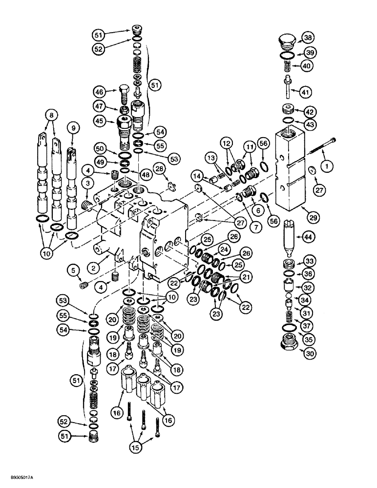 Схема запчастей Case 560 - (8-058) - BACKHOE CONTROL VALVE ASSEMBLY - H674300, INLET SECTION, D100 BACKHOE (08) - HYDRAULICS