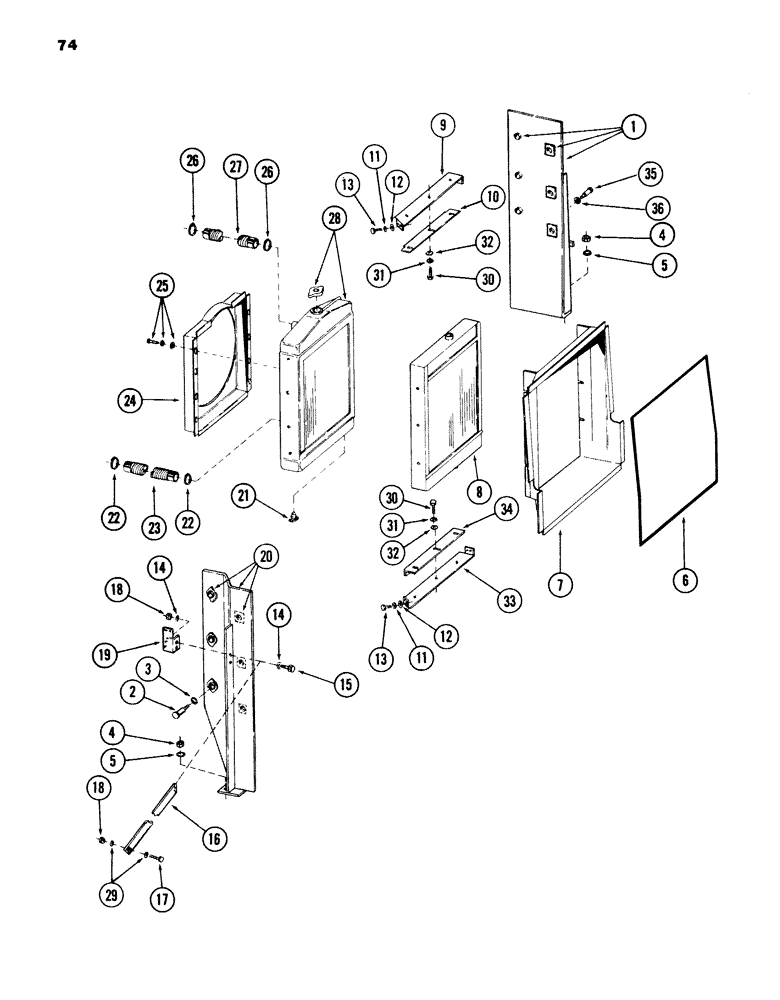 Схема запчастей Case 980B - (074) - RADIATOR, OIL COOLER AND HOSES (01) - ENGINE