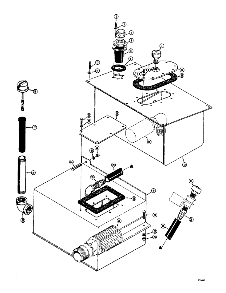 Схема запчастей Case 400C - (196) - HYDRAULIC TANK AND RELATED PARTS, USED ON SYNCHROMESH MODELS (08) - HYDRAULICS