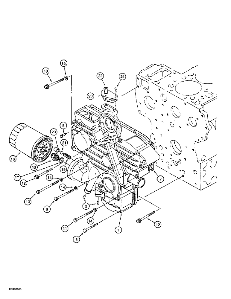 Схема запчастей Case 560 - (2-04) - FRONT GEAR COVER, KUBOTA V2203 ENGINE, PRIOR TO P.I.N. JAF0295741 (02) - ENGINE